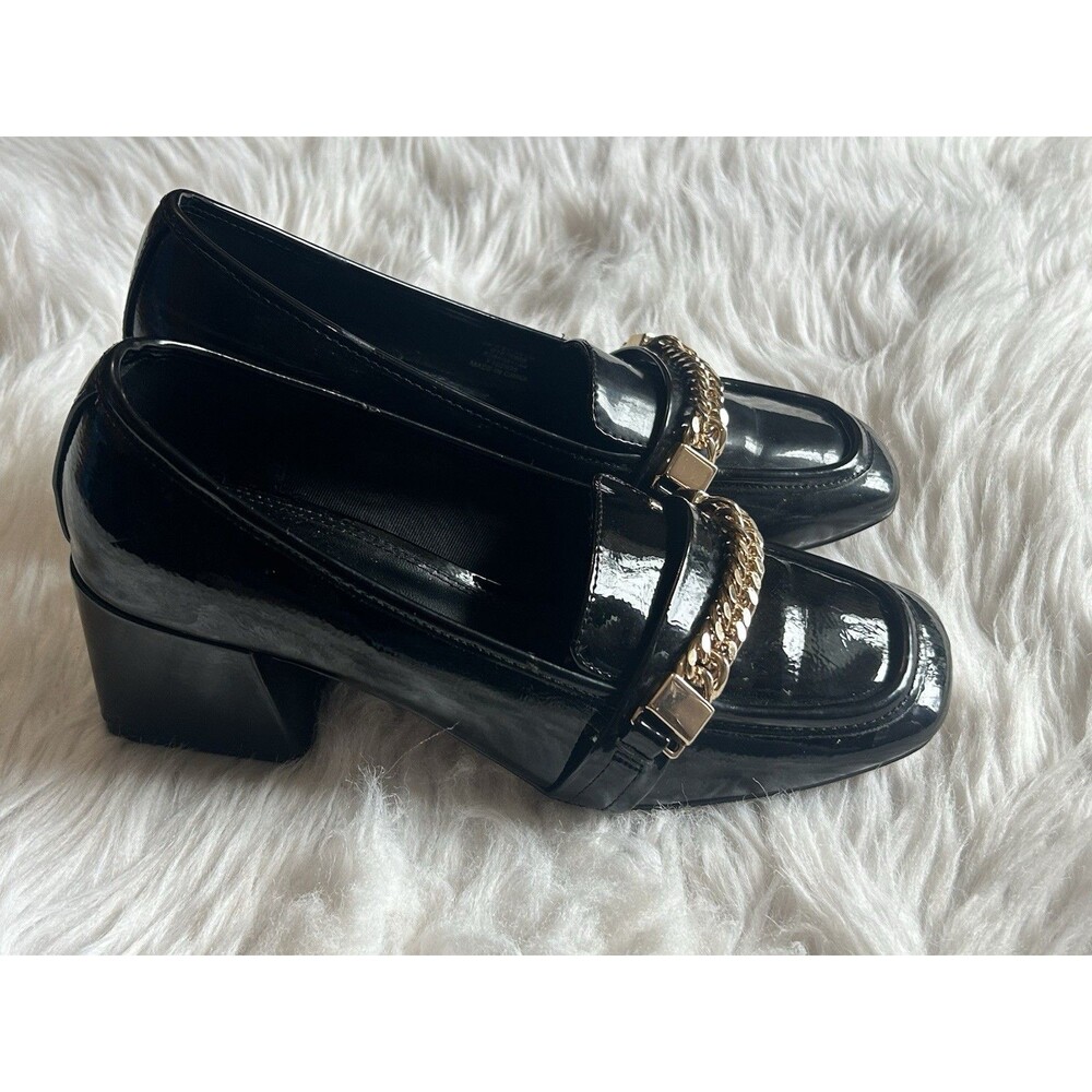 ASOS Womens Size 7 Mary Jane Black Patent Chunky loafer Shoes Old Money